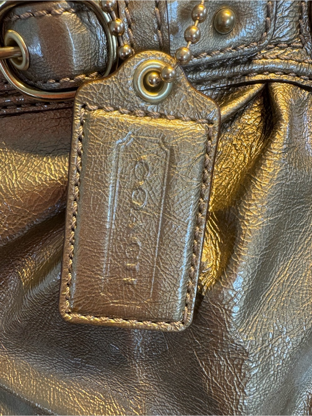 Coach Garnet Metallic Gold Leather Turnlock Satchel - Like New - Picture 4 of 16